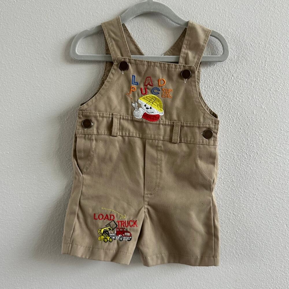 vintage lad puck kids Boy Overalls Embroidered cars mechanic Size 2